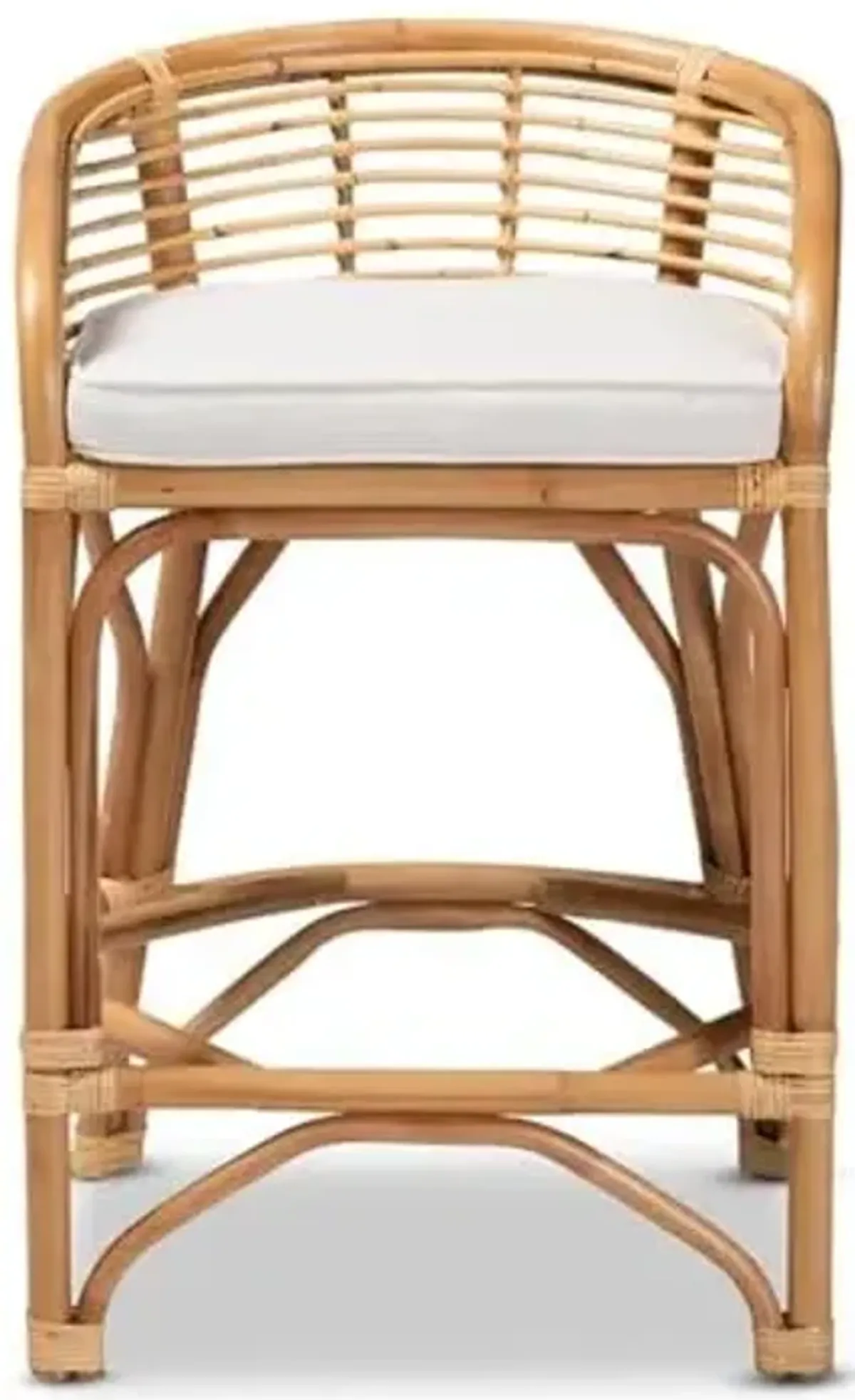 Baxton Studio Maverick Modern Bohemian White Fabric Upholstered and Natural Brown Rattan Counter Stool