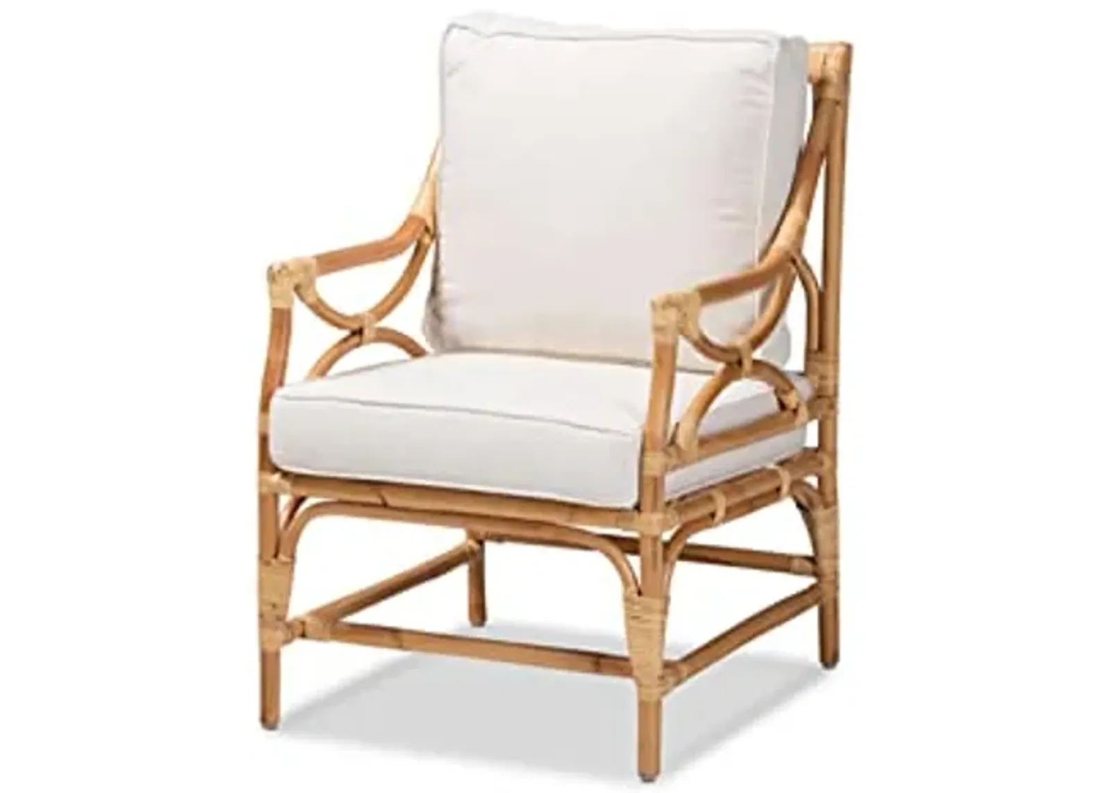 Baxton Studio Bohemian Armchair with White and Natural Brown Finish