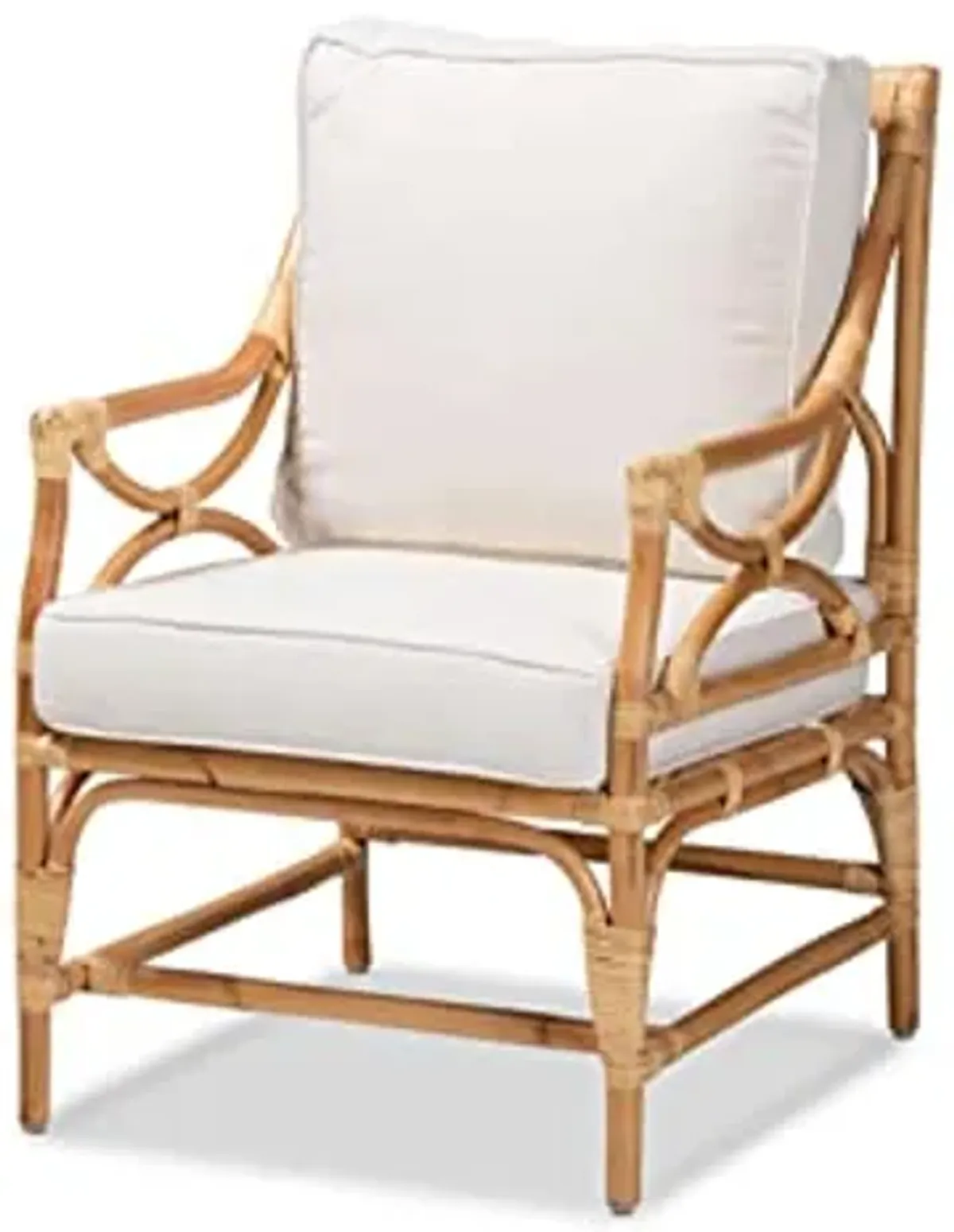 Baxton Studio Bohemian Armchair with White and Natural Brown Finish