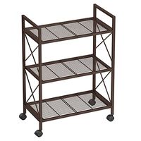 SONGMICS 3-Tier Metal Storage Rack with Wheels, Mesh Shelving Unit with X Side Frames, for Entryway, Kitchen, Living Room, Bathroom, Industrial Style, Bronze UBSC163A01