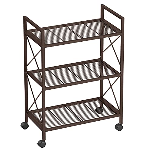 SONGMICS 3Tier Metal Storage Rack with Wheels, Mesh Shelving Unit with
