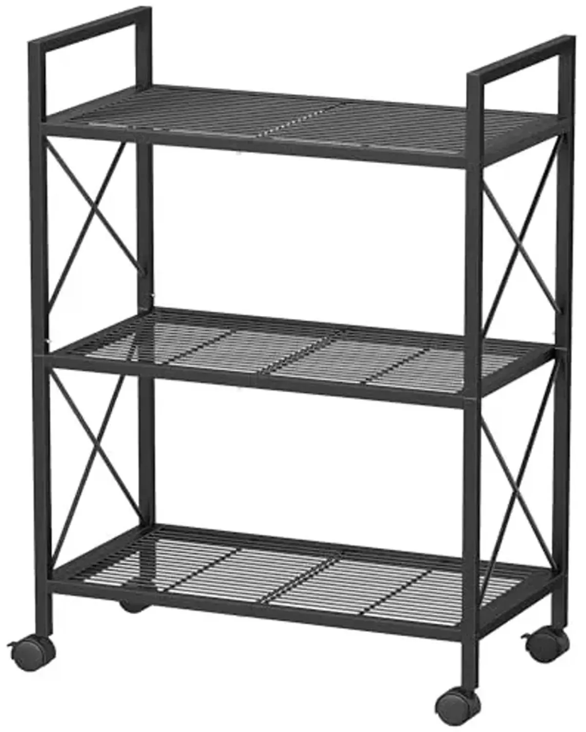SONGMICS 3-Tier Metal Storage Rack with Wheels, Mesh Shelving Unit with X Side Frames, 23.6-Inch Width, for Entryway, Kitchen, Living Room, Bathroom, Industrial Style, Black UBSC163B01