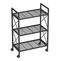 SONGMICS 3-Tier Metal Storage Rack with Wheels, Mesh Shelving Unit with X Side Frames, for Entryway, Kitchen, Living Room, Bathroom, Industrial Style, Black UBSC163B01