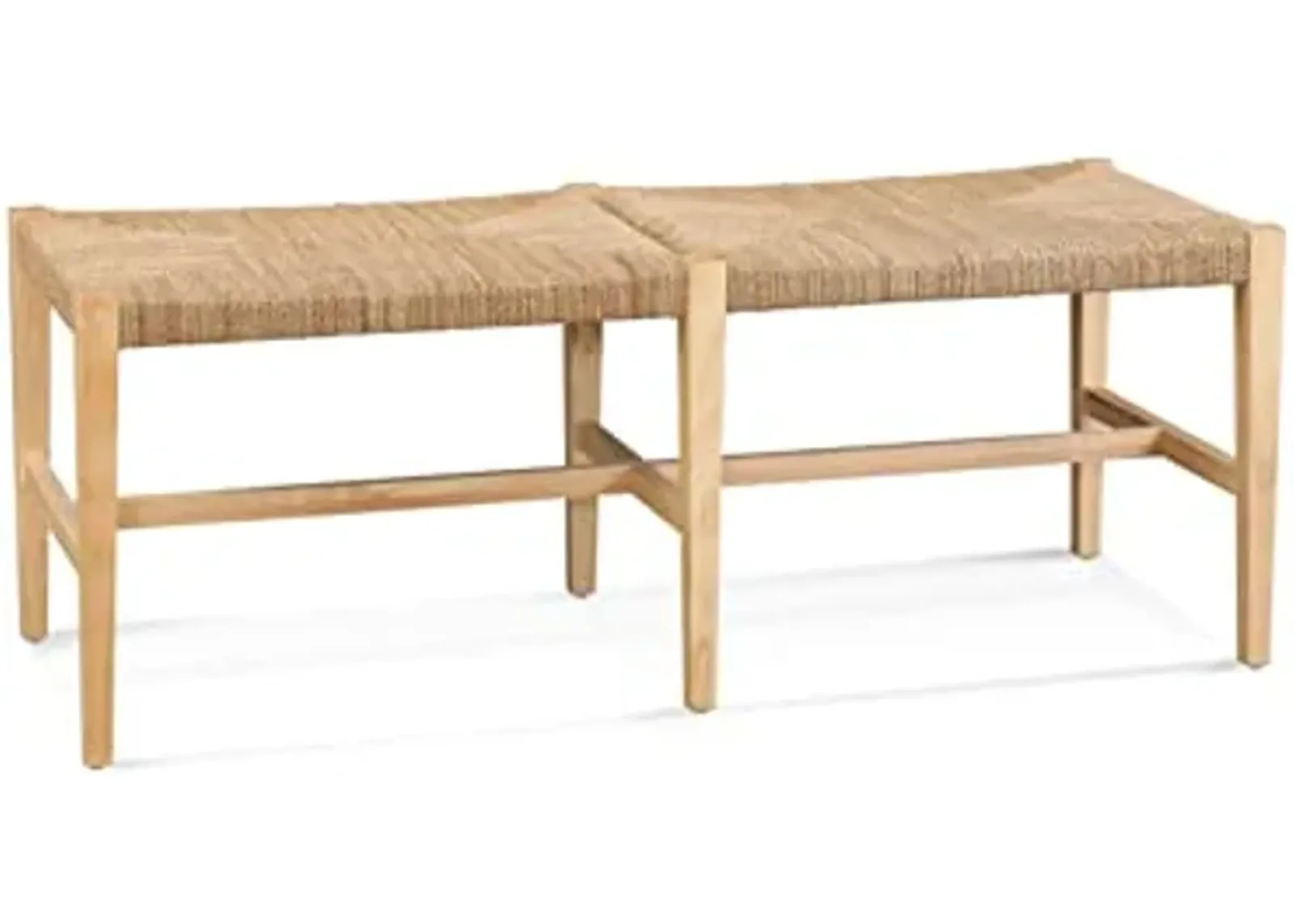 Bassett Mirror Company Palag Bench in Brown Wood with Woven Seagrass