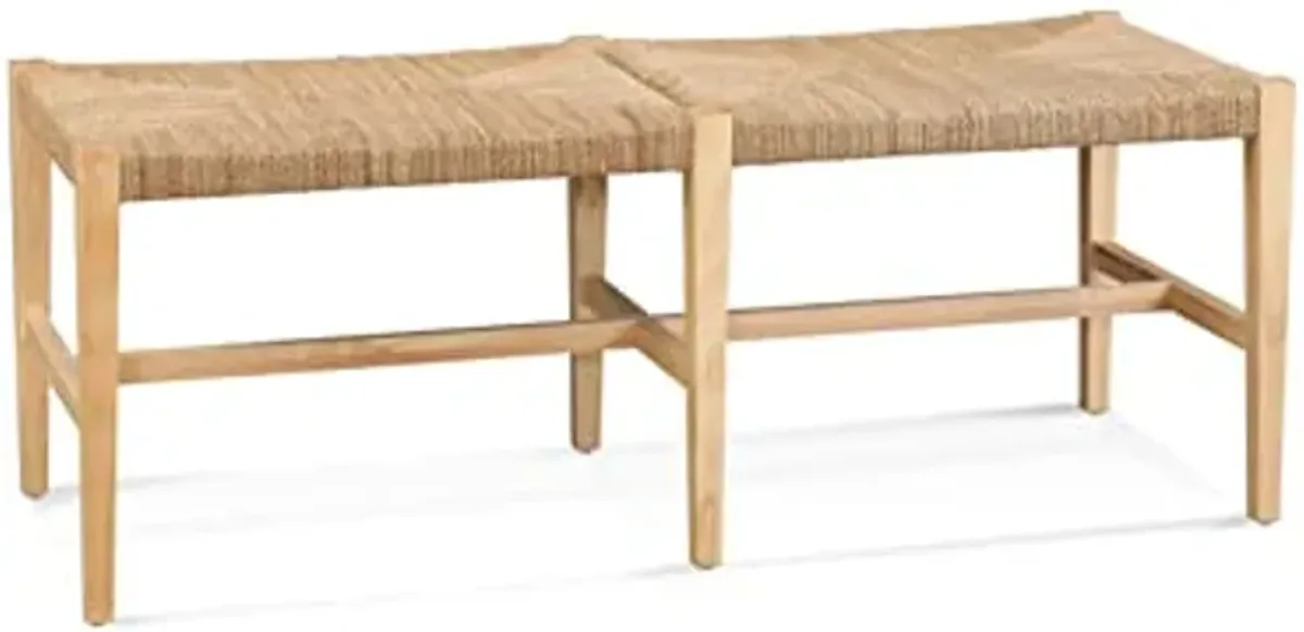 Bassett Mirror Company Palag Bench in Brown Wood with Woven Seagrass