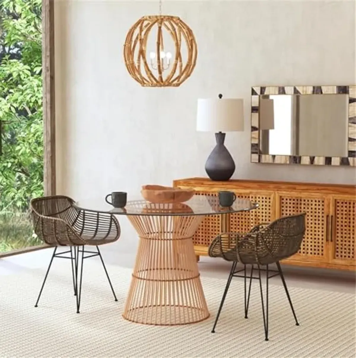 Bassett Mirror Company Ryanne Arm Chair in Brown Rattan with Metal Base