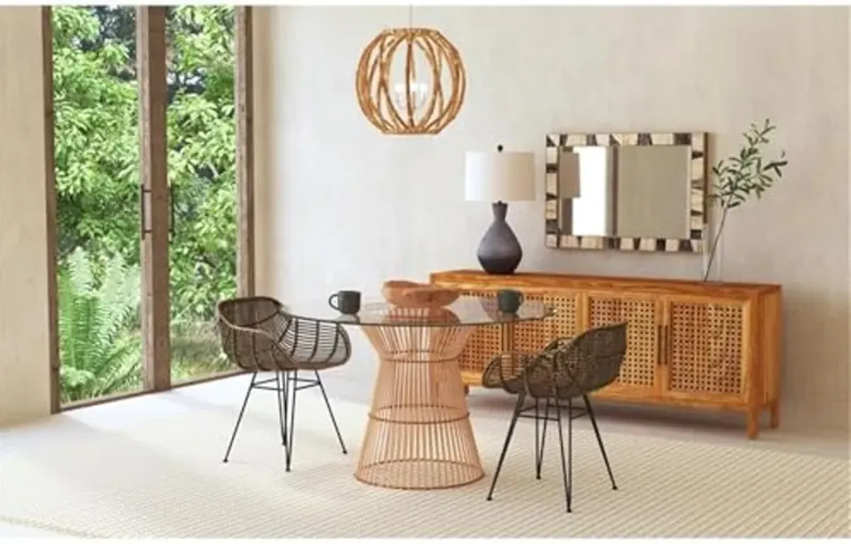 Bassett Mirror Company Ryanne Arm Chair in Brown Rattan with Metal Base