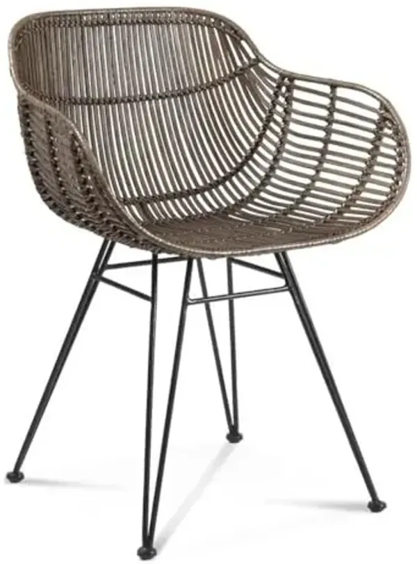 Bassett Mirror Company Ryanne Arm Chair in Brown Rattan with Metal Base