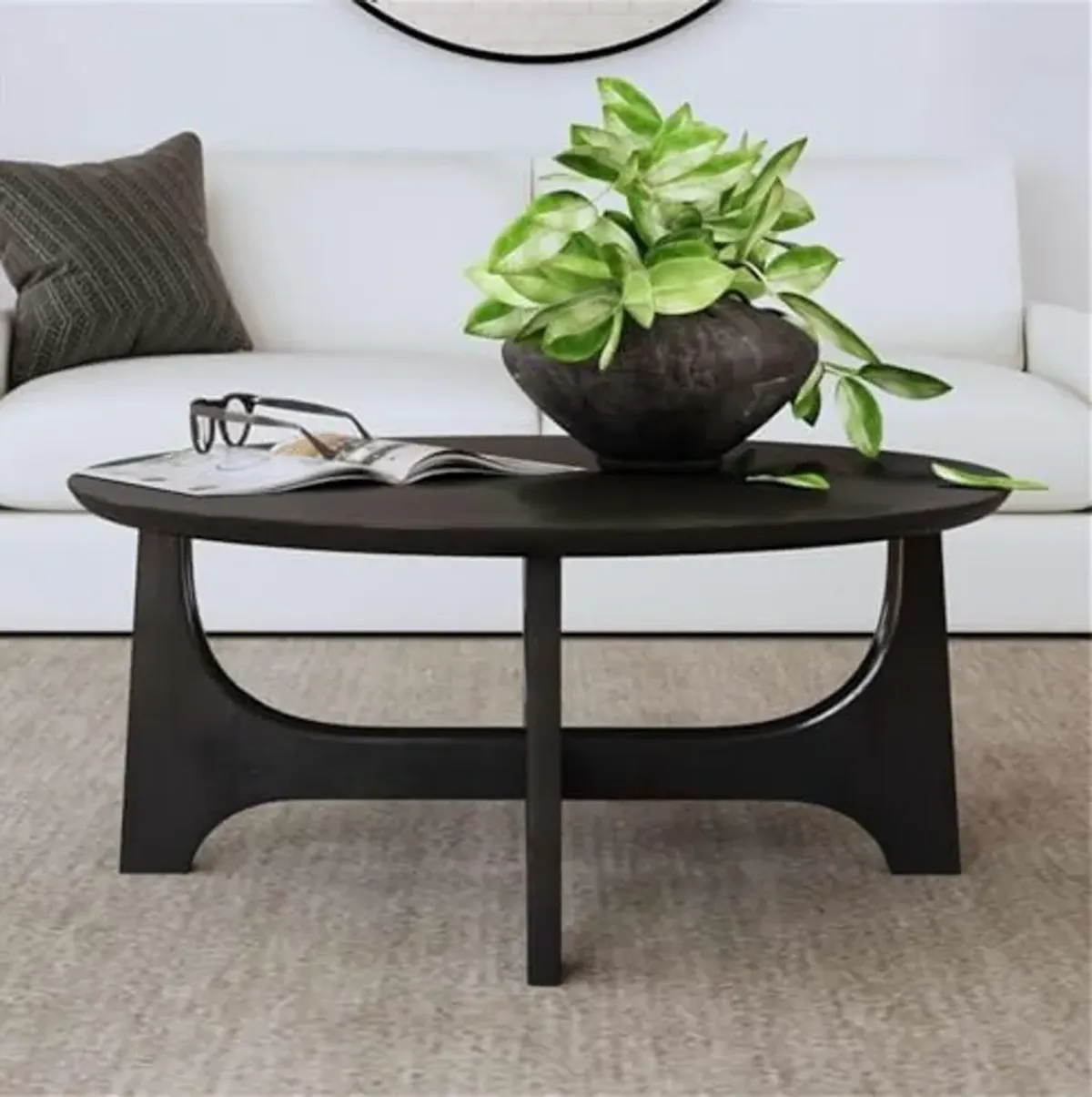 Bassett Mirror Company Dunnigan Round Cocktail Table in Black Wood