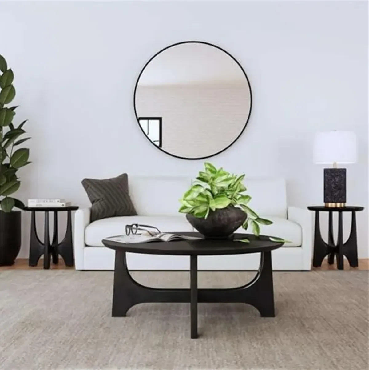 Bassett Mirror Company Dunnigan Round Cocktail Table in Black Wood