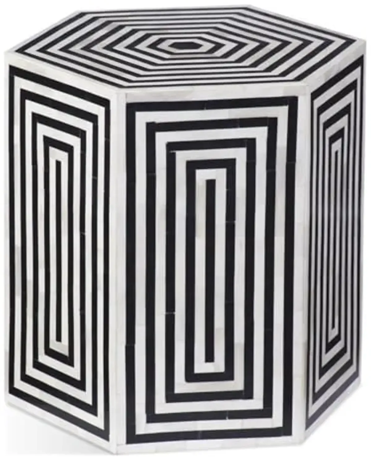 Bassett Mirror Company UNA Wood and Bone Accent Table in Black and White Natural Bone