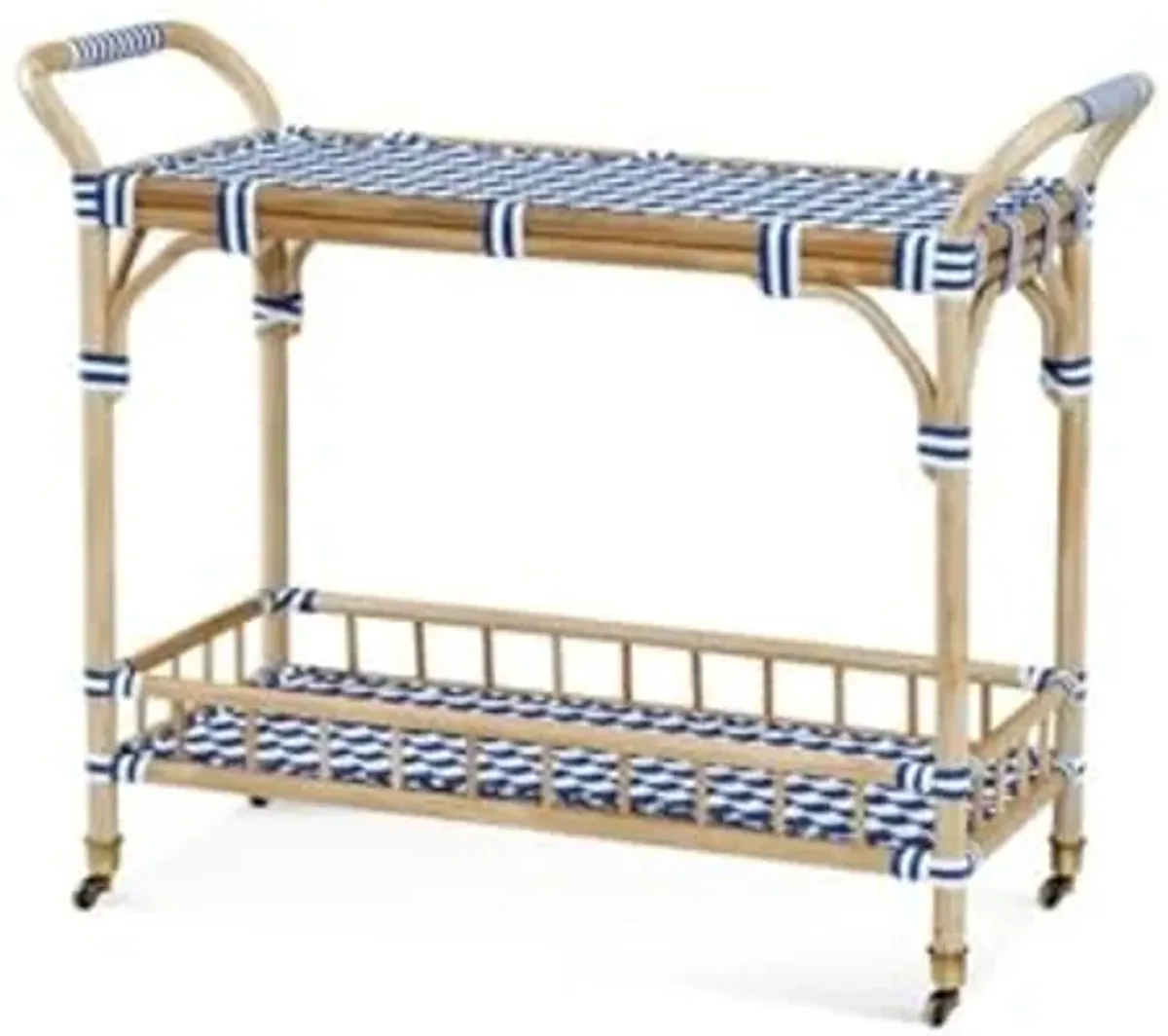 Bassett Mirror Company Ventana Rattan Bar Cart in Blue and White