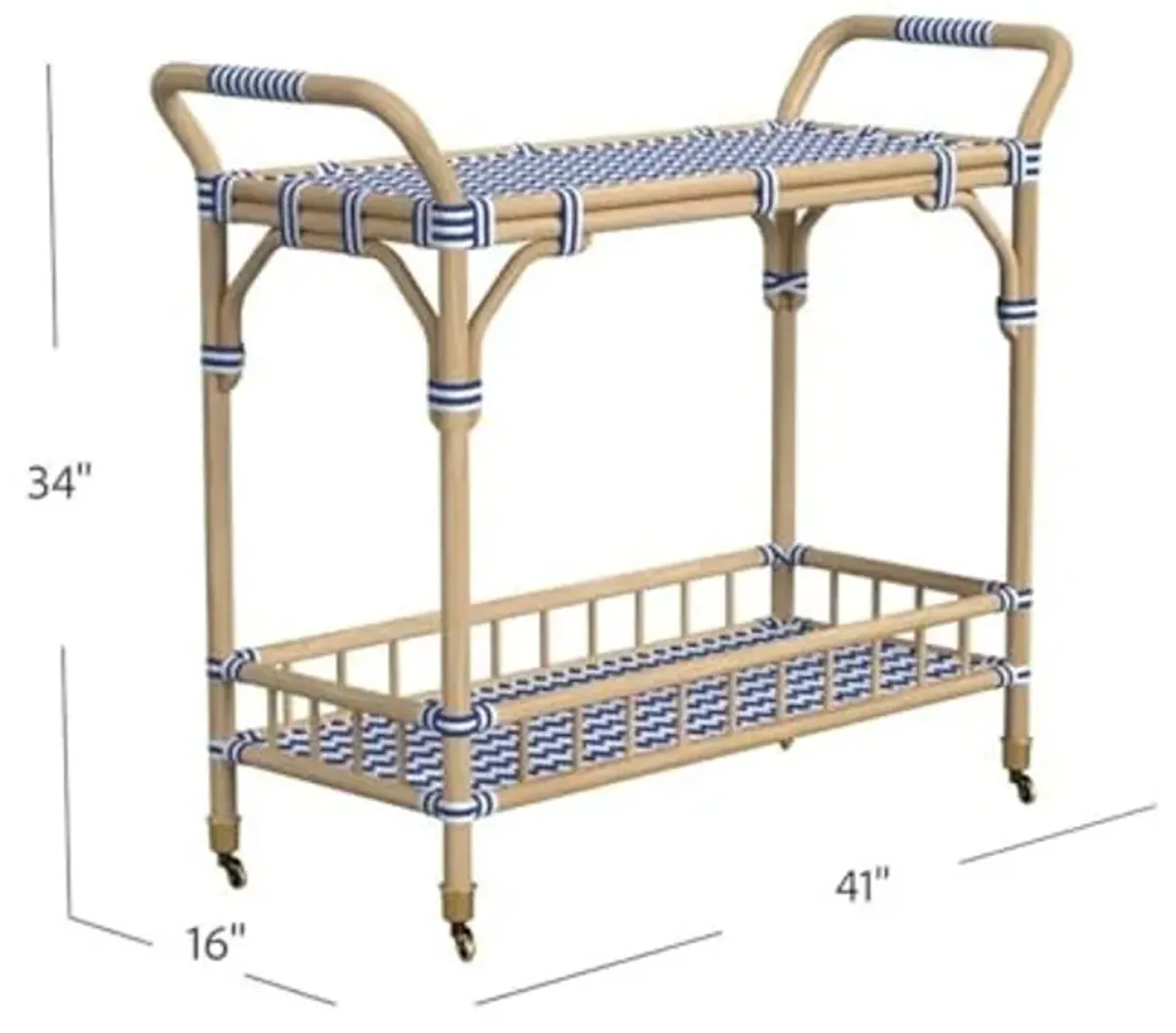 Bassett Mirror Company Ventana Rattan Bar Cart in Blue and White