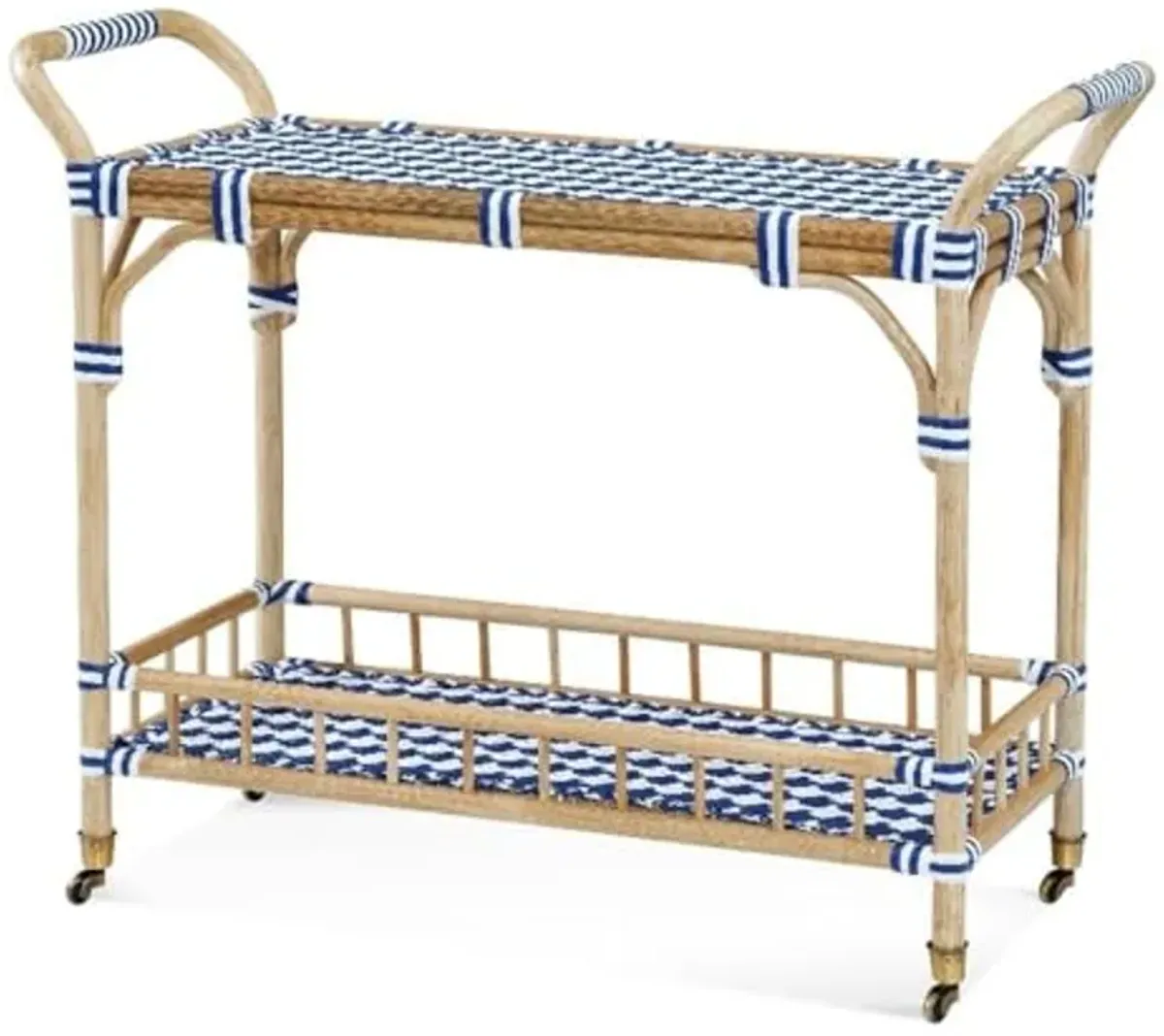 Bassett Mirror Company Ventana Rattan Bar Cart in Blue and White