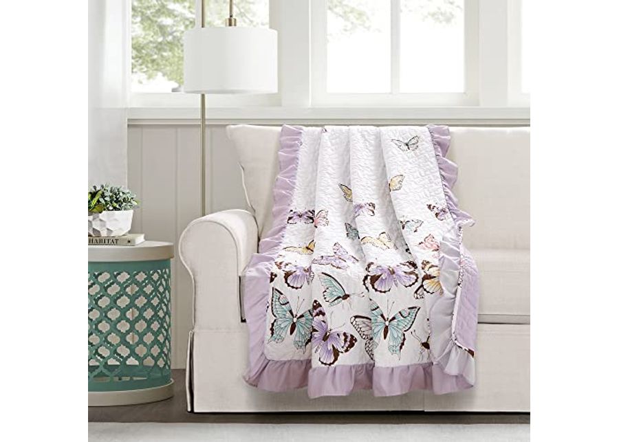 Lush Decor Flutter Butterfly Throw Blanket, 60" x 50", Lilac