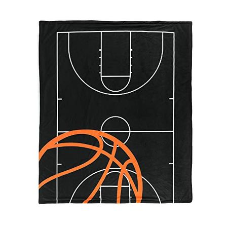 Lush Decor Basketball Game Sherpa Throw Blanket, 60" x 50", Black & Orange