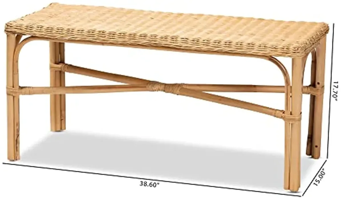 Baxton Studio Cacaban Natural Rattan Accent Bench, Light Honey