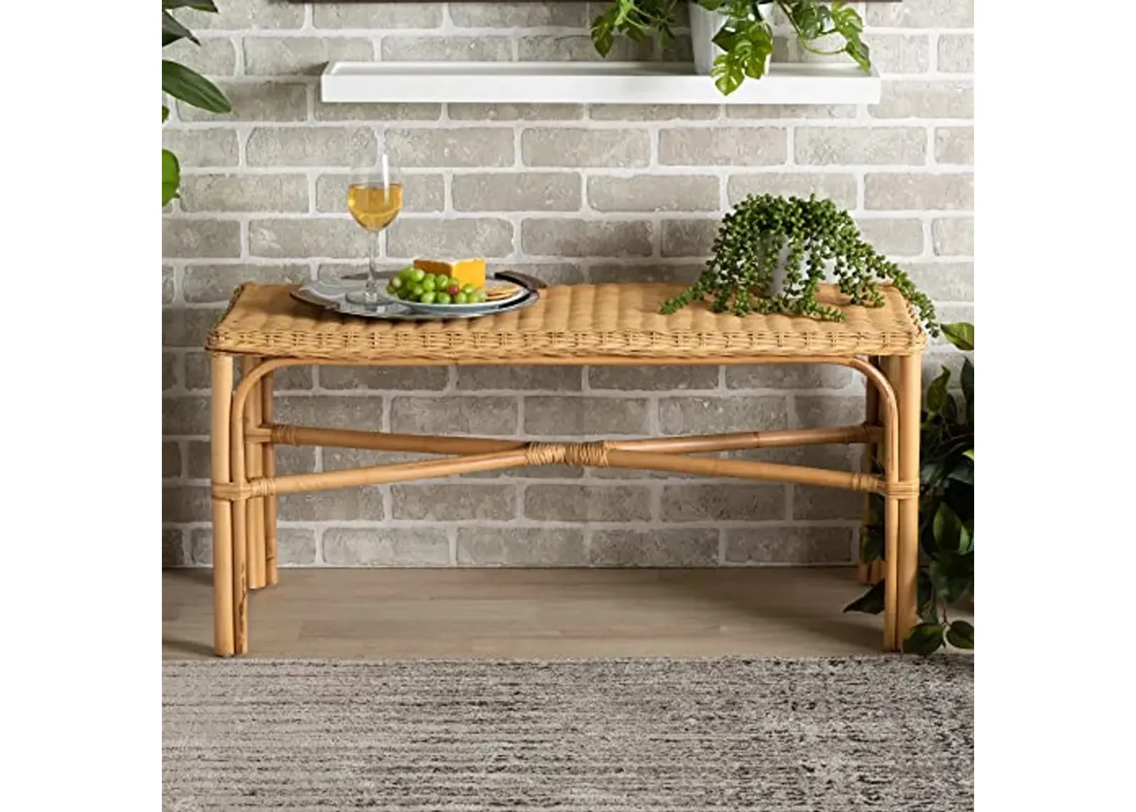 Baxton Studio Cacaban Natural Rattan Accent Bench, Light Honey