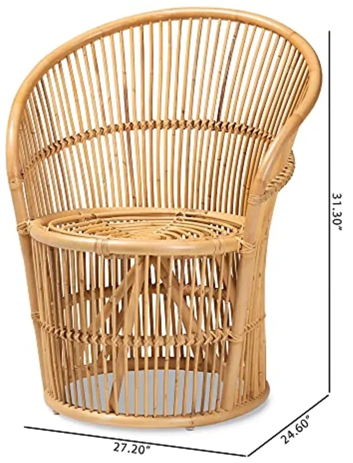 Baxton Studio Narva Natural Rattan Accent Chair, Standard, Light Honey