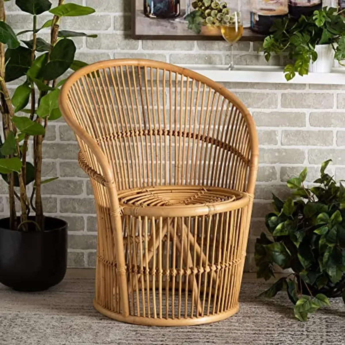 Baxton Studio Narva Natural Rattan Accent Chair, Standard, Light Honey