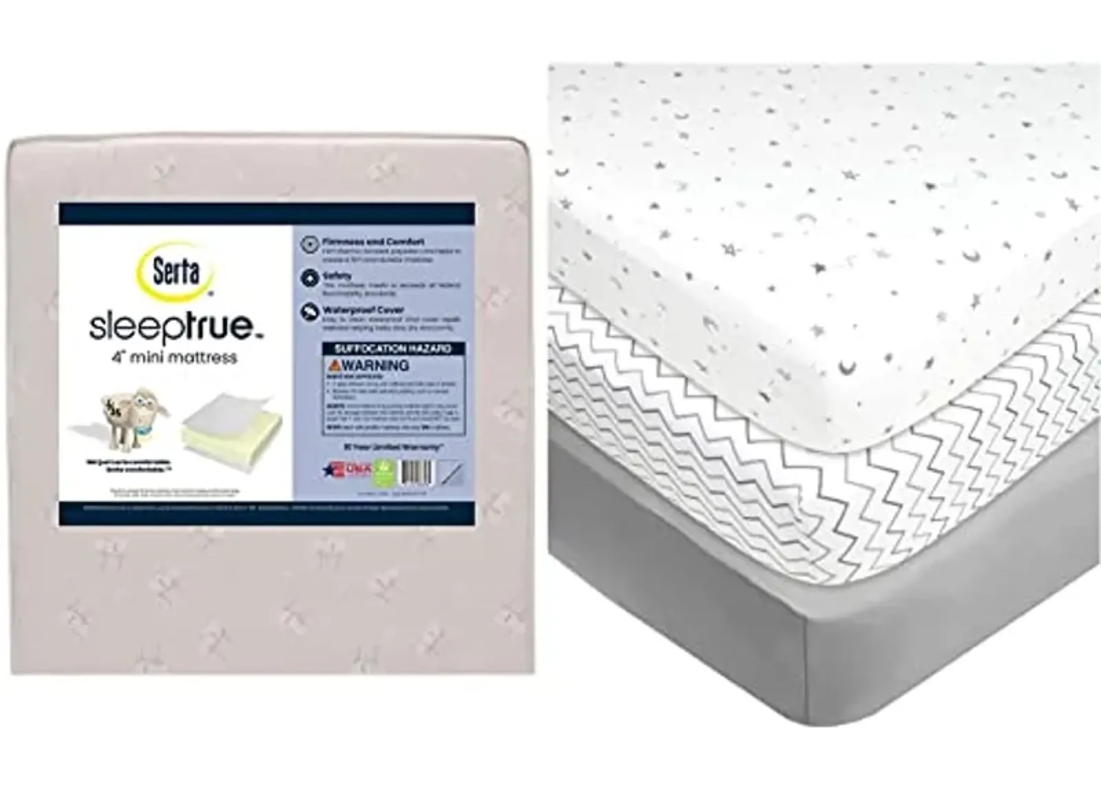 Delta Children Serta SleepTrue Mini Crib Mattress and American Baby Company 3 Pack Fitted Mini Crib Sheet Set for Boys and Girls