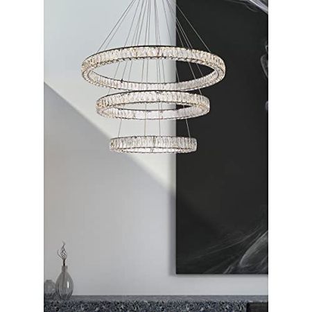 Elegant Lighting Indoor Modern Bright Home Decorative Ceiling Lighting Monroe 41 inch LED Triple Ring Chandelier - Black