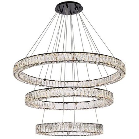 Elegant Lighting Indoor Modern Bright Home Decorative Ceiling Lighting Monroe 41 inch LED Triple Ring Chandelier - Black