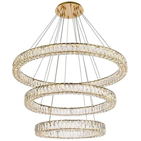 Elegant Lighting Indoor Modern Bright Home Decorative Ceiling Lighting Monroe 41 inch LED Triple Ring Chandelier - Gold