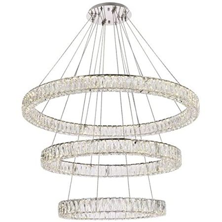 Elegant Lighting Indoor Modern Bright Home Decorative Ceiling Lighting Monroe 41 inch LED Triple Ring Chandelier - Chrome