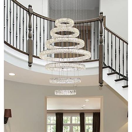 Elegant Lighting Indoor Modern Bright Home Decorative Ceiling Lighting Monroe 40 inch LED Seven Ring Chandelier - Chrome