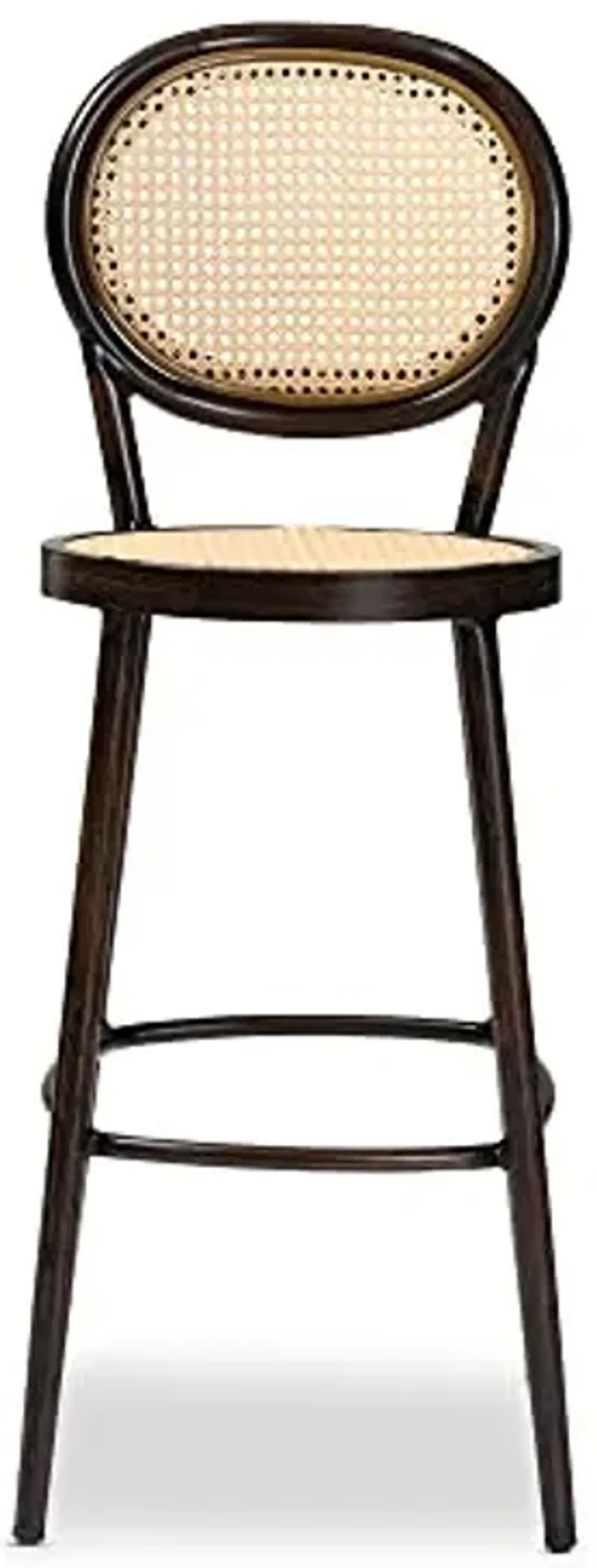 Baxton Studio Thalia Mid-Century Modern Dark Brown Finished Metal and Synthetic Rattan Outdoor Bar Stool