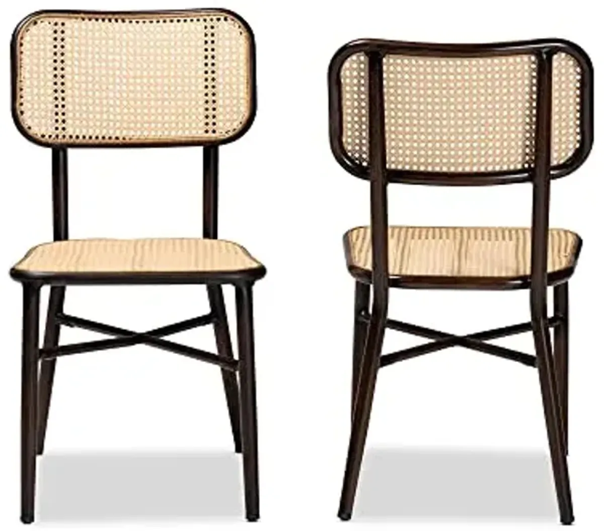 Baxton Studio Katina Mid-Century Modern Dark Brown Finished Metal and Synthetic Rattan 2-Piece Outdoor Dining Chair Set