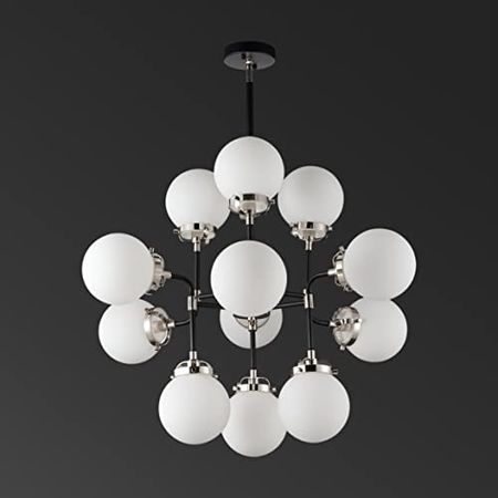 Safavieh Lighting Collection Cullen Black/White Glass 31-inch Diameter Adjustable Hanging Chandelier Light Fixture (LED Bulbs Included)