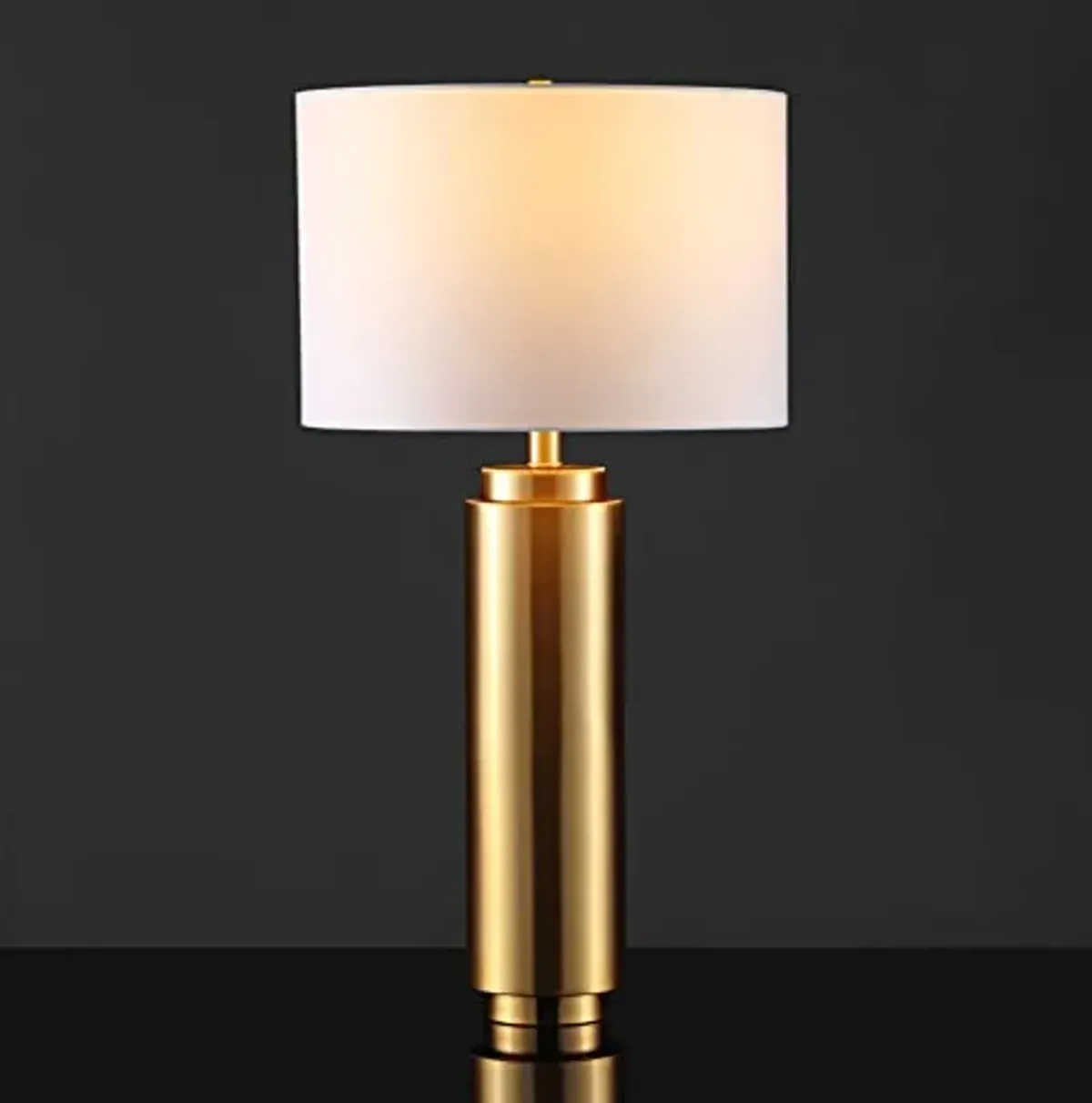 SAFAVIEH Couture Lighting Collection Terry Modern Metal Pillar Gold/White 30-inch Bedroom Living Room Home Office Desk Nightstand Table Lamp (LED Bulb Included)