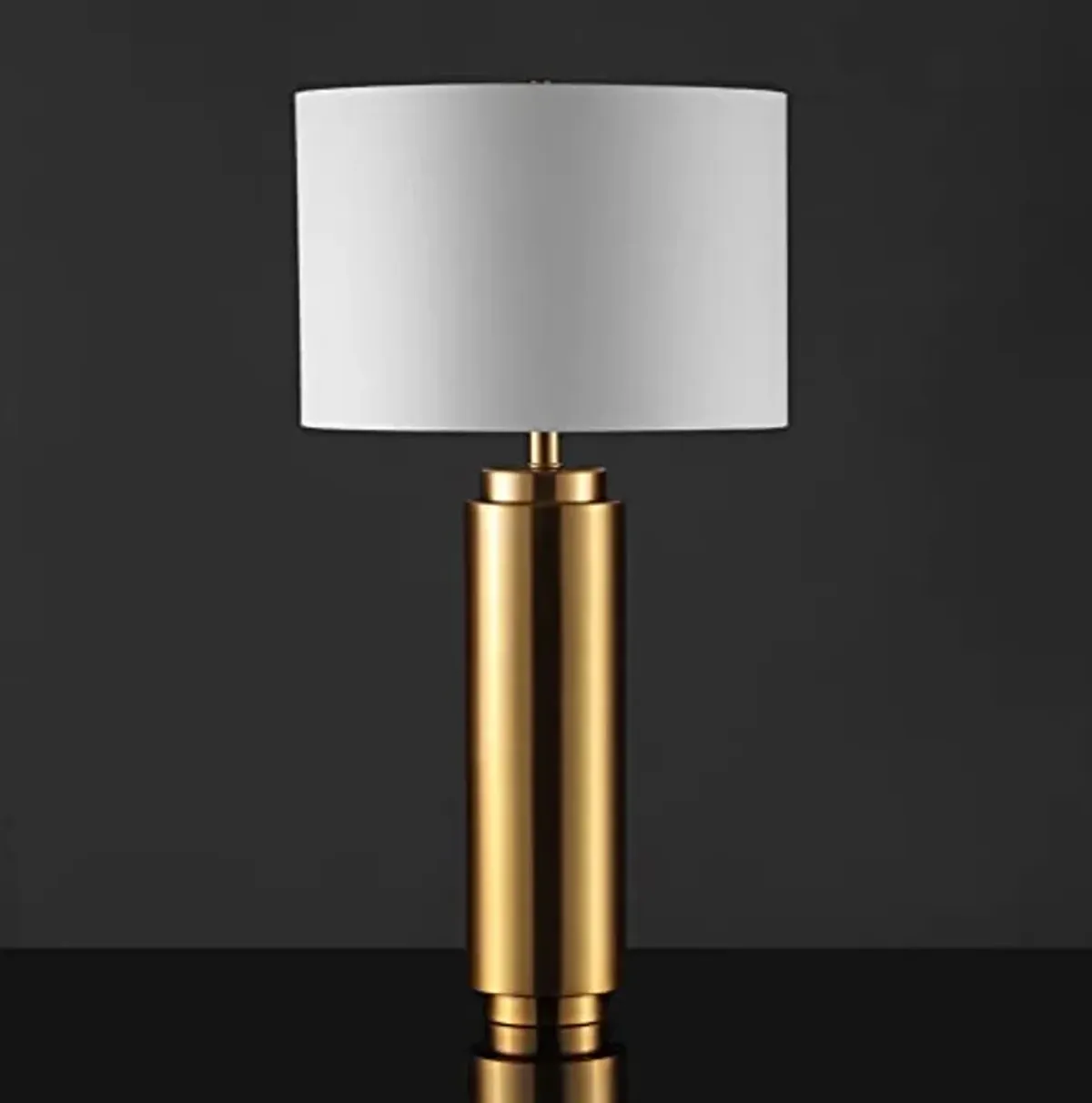 SAFAVIEH Couture Lighting Collection Terry Modern Metal Pillar Gold/White 30-inch Bedroom Living Room Home Office Desk Nightstand Table Lamp (LED Bulb Included)
