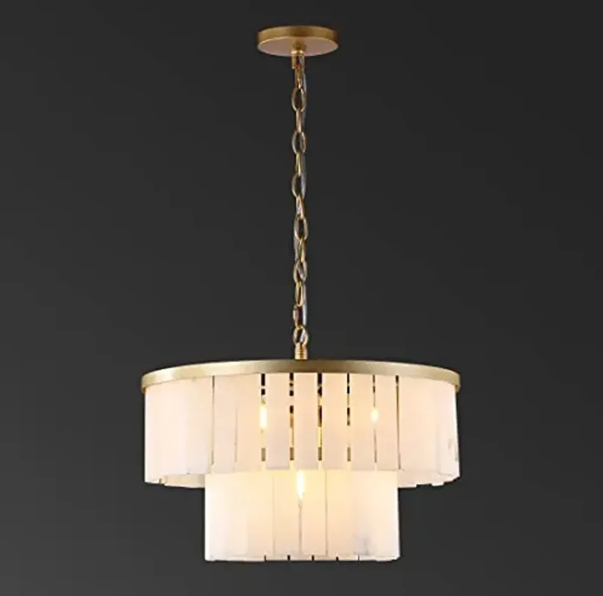 SAFAVIEH Lighting Collection Kiandra Art Deco Marble 2-Tier 20-inch Diameter Adjustable Hanging Chandelier Light Fixture (LED Bulbs Included)