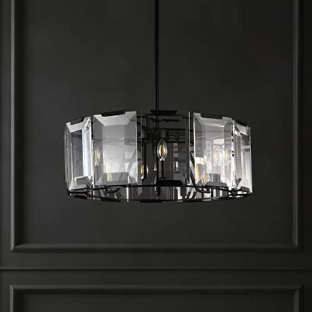 Safavieh Lighting Collection Esperanza Art Deco Crystal 26-inch Diameter Adjustable Hanging Drum Chandelier Light Fixture (LED Bulbs Included)