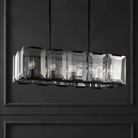 Safavieh Lighting Collection Merissa Art Deco Crystal 15-inch Diameter Adjustable Hanging Linear Chandelier Light Fixture (LED Bulbs Included)