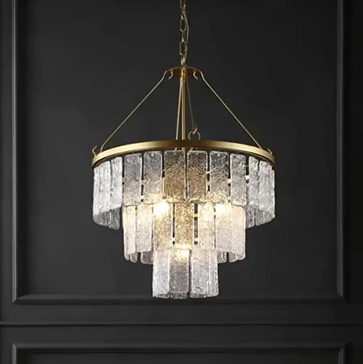 SAFAVIEH Lighting Collection Marjory Art Deco Gold 3-Tier 24-inch Diameter Adjustable Hanging Chandelier Light Fixture (LED Bulbs Included)