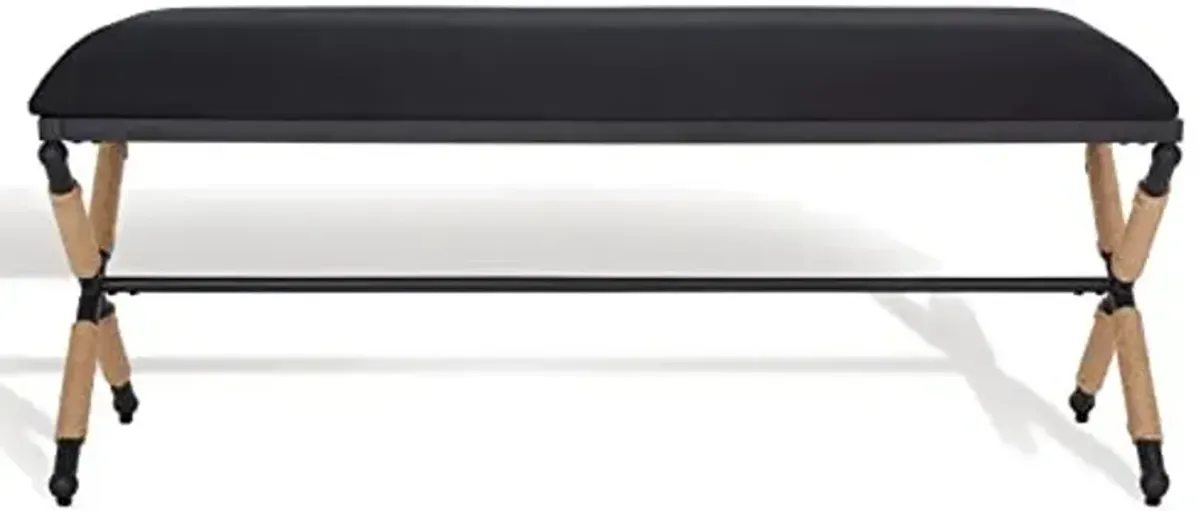 SAFAVIEH Couture Collection Carmelo Coastal Black Linen Hemp Wrapped Bench
