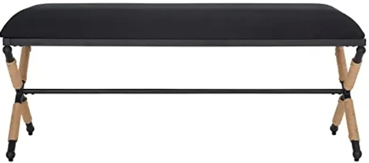 SAFAVIEH Couture Collection Carmelo Coastal Black Linen Hemp Wrapped Bench