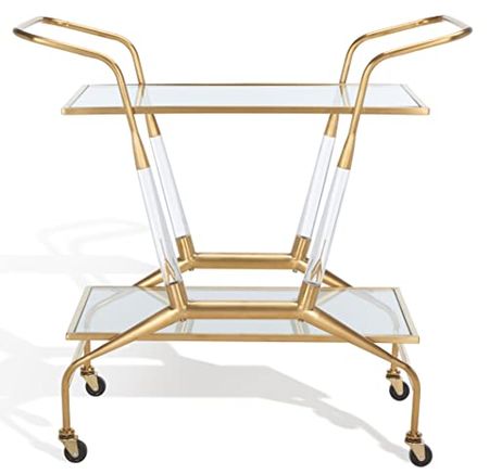 Safavieh Couture Collection Sherise Acrylic Kitchen Wheels Bar Cart, Clear/Gold