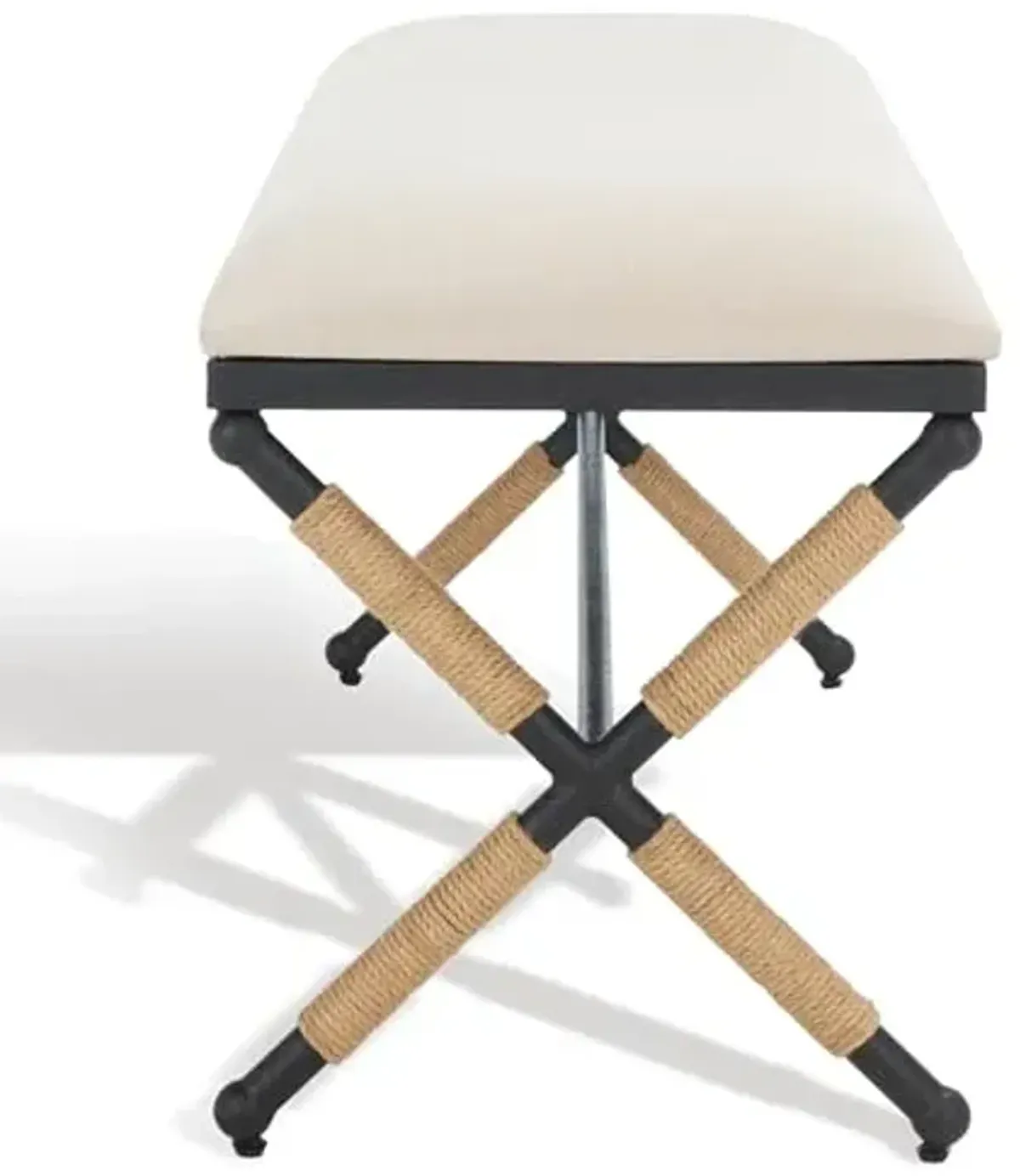 SAFAVIEH Couture Collection Carmelo Coastal Beige Linen/Black Hemp Wrapped Bench