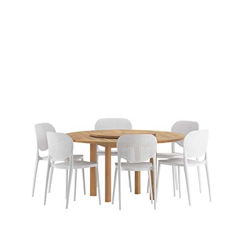 Amazonia Patio Amazonia Teak Wood Outdoor Dining Set WT, White