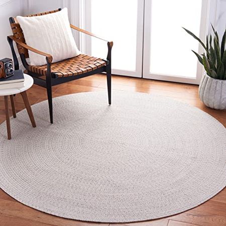 SAFAVIEH Braided Collection 3' Round Ivory/Light Grey BRA201A Handmade Farmhouse Entryway Living Room Foyer Bedroom Accent Rug