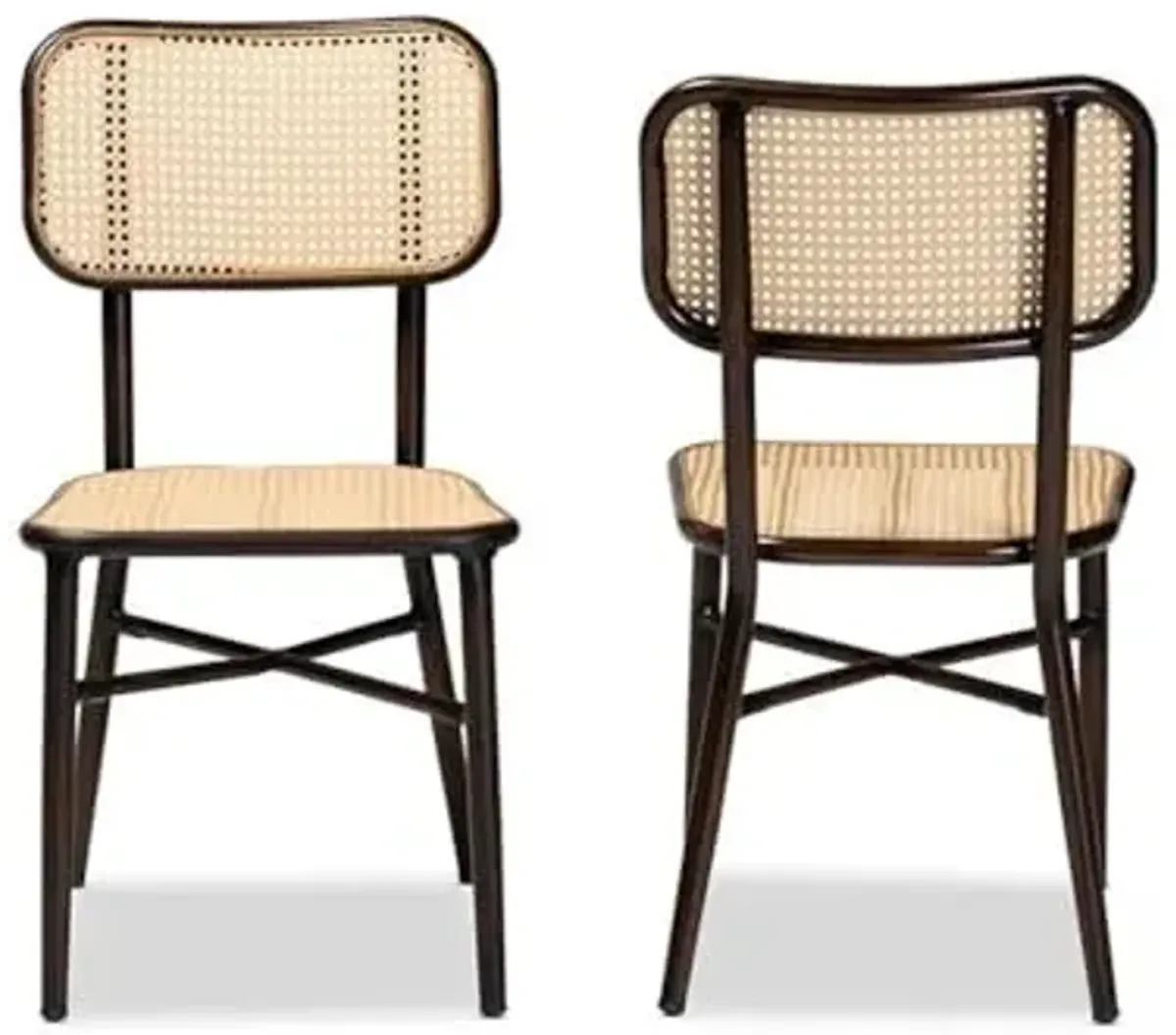 Baxton Studio Katina Mid-Century Modern Dark Brown Finished Metal and Synthetic Rattan 2-Piece Outdoor Dining Chair Set