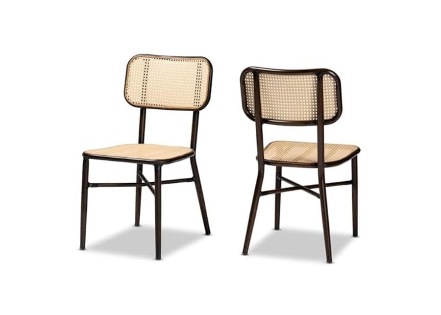 Baxton Studio Katina Brown Metal and Rattan 2-Piece Outdoor Dining Chair Set