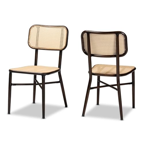 Baxton Studio Katina Brown Metal and Rattan 2-Piece Outdoor Dining Chair Set