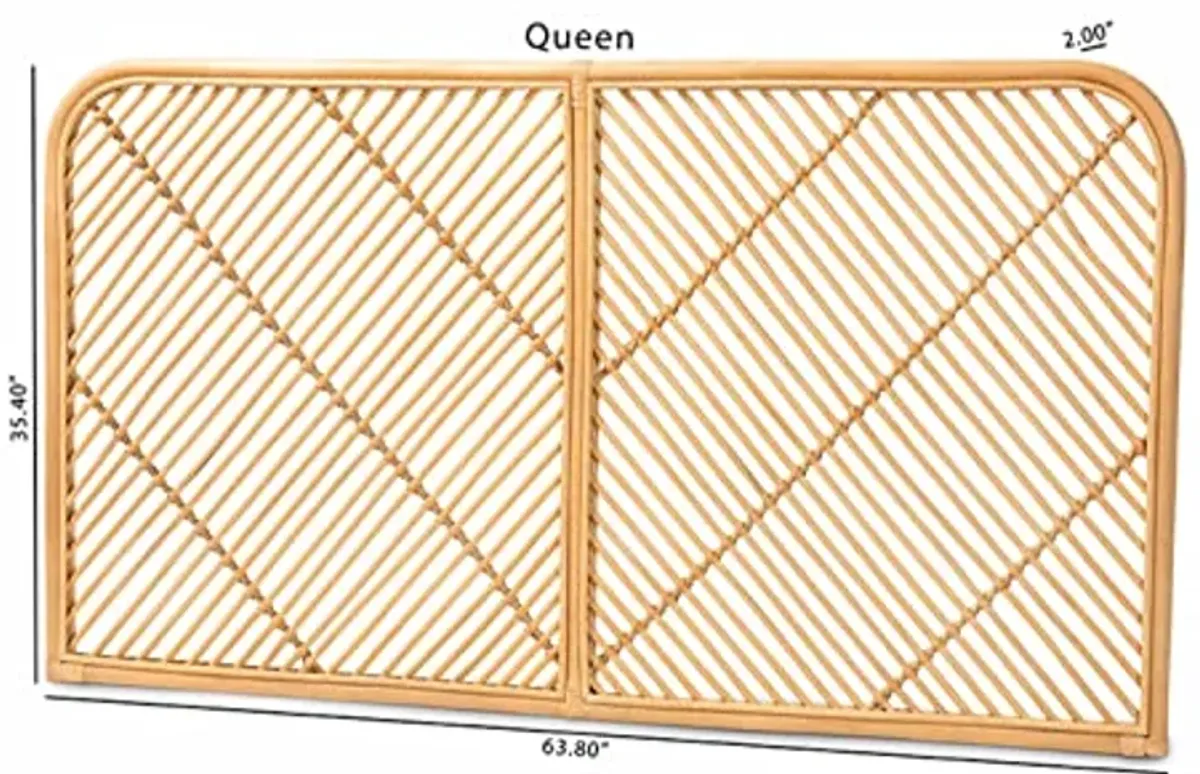 Baxton Studio Sakina Modern Bohemian Natural Brown Rattan Queen Size Wall-Mount Headboard