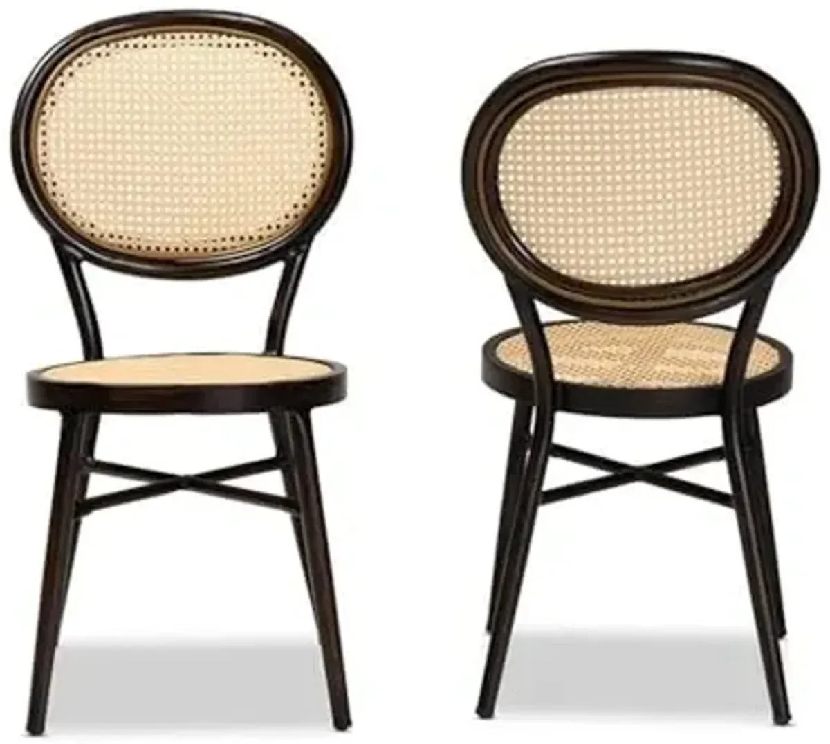 Baxton Studio Thalia Mid-Century Modern Dark Brown Finished Metal and Synthetic Rattan 2-Piece Outdoor Dining Chair Set